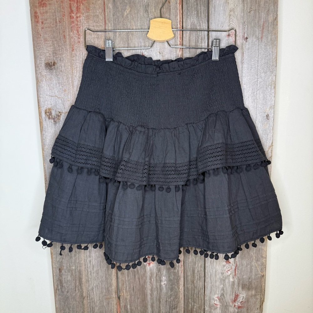 House of Harlow 1960 Black Tiered Smocked Waist Pom Pom Tiered Skirt size Large - Picture 3 of 11